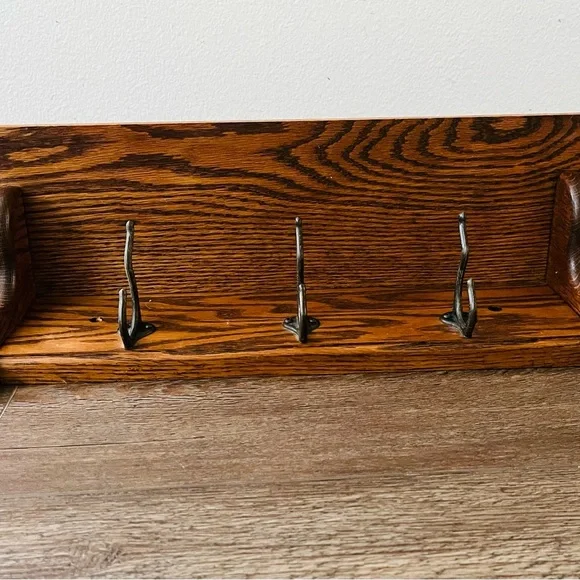 Rustic Brown Wall Shelf with Hooks